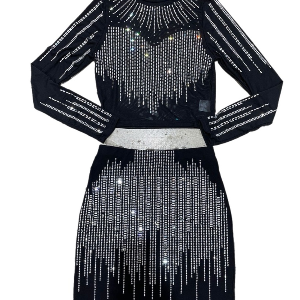 Stunning Black and Silver Long Sleeve Dress